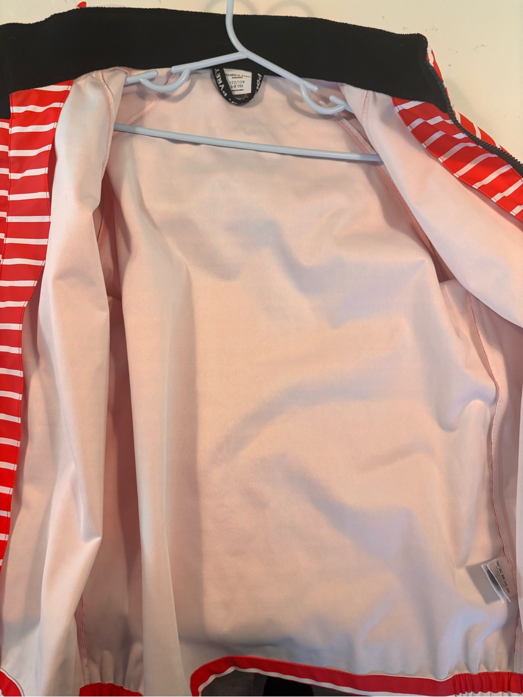 Polarn O. Pyret Red And White Striped Hooded Raincoat — image 4 of 4
